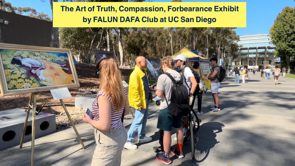 University of California San Diego (UCSD) Library Walk, 10/17/2024: Falun Dafa practitioners hold an Art Exhibit depicting the persecution of Falun Dafa in China as part of UCSD Information Day.